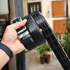 Dây lưng da cá sấu BẢN LỚN phù hợp bụng bia. Da bụng có vân đẹp linh hoạt! (mặt bạc)