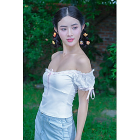 Áo coquette brandy white top- Áo trắng tăm lạnh phong cách coquette đính nơ siêu xinh