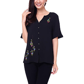 Áo Kiểu Nữ Thêu Cổ V An Thủy TN658 - Đen