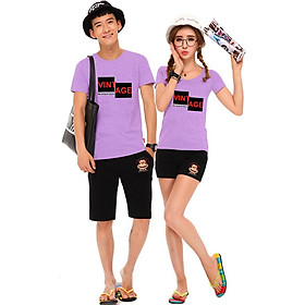 Bộ Áo Thun Đôi Nam Nữ Vitage Màu Tím