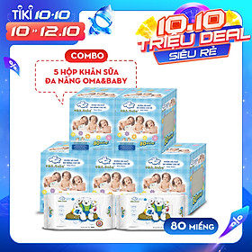 Combo thùng mini 5 hộp khăn vải khô đa năng cho bé Oma Baby  1 Hộp 80 miếng