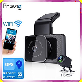 Camera hành trình ô tô cao cấp Phisung tích hợp camera sau Wifi GPS - Mã K10 - Hàng Nhập Khẩu