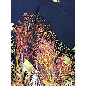 Vải voan áo dài mỏng mềm không co giãn họa tiết cá và san hô