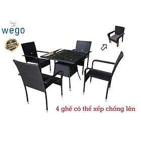 Mua WEGO Bàn Ghế Ngoài Trời Ghế Mây nhựa Sân Vườn 4  ghế/ Bàn Cà Phê Sân Vườn Hiện Đại Giá Rẻ xếp chồng // 4 seater outdoor furniture stacking - garden - resort - balcony