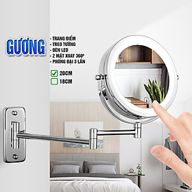 Mua Gương trang điểm đèn LED phóng đại 3 lần  xoay 360 độ  2 mặt siêu nét  treo tường phòng tắm  phòng ngủ  Khách sạn  resort  Inox SUS 304  thép không gỉ Size 15cm  18cm  20cm  Minh House GL32
