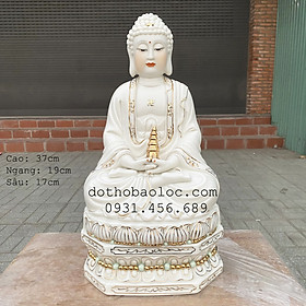 Tượng Phật Thích Ca Mâu Ni ngồi trên đài sen bằng sứ trắng cao cấp – Cao 37cm
