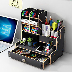 Mua Hộp bút để bàn  kệ đựng bút nhiều ngăn BIBOTOYHB15 bằng gỗ phong cách thời trang sang trọng  dùng trang trí bàn làm việc và để được nhiều đồ dùng văn phòng - Tặng kèm 1 móc khóa la bàn sao biển