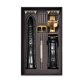 Dây Đồng Hồ Thay Thế Dành Cho Apple Watch 48 Ultra 45/44/42mm - 41/40/38mm, Chất Liệu Da Cá Sấu Cao Cấp Màu Đen May Thủ Công Chỉ Trắng Tương Thích Các Phiên Bản Series 8/7/6/5/4/3/2/1/SE Bảo Hành 12 Tháng