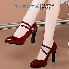 Giày cao gót nữ đế vuông 9 phân mũi nhọn quai hậu khóa dán ROSATA RO401 ( Bảo Hành 12 Tháng ) - ĐỎ
