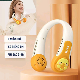 Quạt đeo cổ không cánh hình thú WIND 3D, Quạt mini cute sạc tích điện USB 3 cấp độ gió cao câp siêu êm