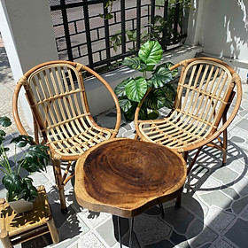 Mua Combo Bộ bàn ghế mây tre HOME MÂY đan cao câp  bàn mặt gỗ nguyên khối chân sắt chắc chắn
