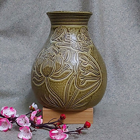Mua Bình cắm hoa  Bình gốm Bát Tràng khắc hoa sen trang trí phòng khách cao cấp Bông Garden