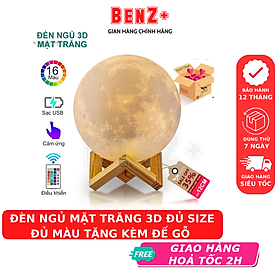 Mua Đèn ngủ mặt trăng BENZ trang trí phòng ngủ phiên bản PREMIUM 2021 size 10cm/12cm/15cm/18cm/20cm tặng đế gỗ  dây sạc