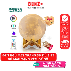 Đèn ngủ mặt trăng HUGAM trang trí phòng ngủ phiên bản PREMIUM 2021 size 10cm/12cm/15cm/18cm/20cm tặng đế gỗ, dây sạc