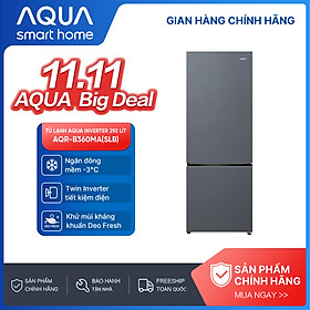 Freeship toàn quốc - Tủ lạnh ngăn đông dưới Aqua 292L AQR-B360MA(SLB) - Bảo hành trong 2 năm - Hàng chính hãng