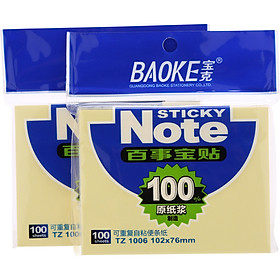 Bộ 2 Xấp Giấy Note Vàng Baoke 1006 - 102 x 76 mm (100 sheets/Xấp)