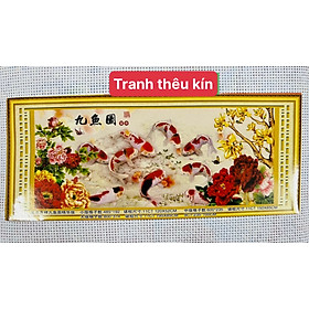 Tranh thêu chữ thập Cửu ngư  - tranh thêu kín kích thước 120 x 52 cm