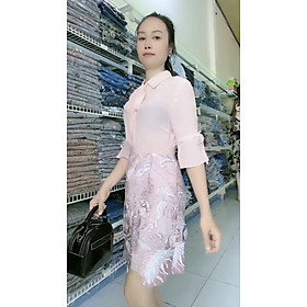 Set công sở nữ sơ mi và váy thêu cao cấp myqlothing đẹp tao nhã thanh lịch.
