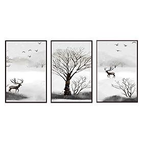Bộ 3 tấm tranh trang trí vải canvas hiện đại q28-038