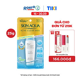 Kem chống nắng Skin Aqua cho da mụn, dạng sữa dùng hàng ngày Sunplay Skin Aqua Acne Clear Eco Việt Nam SPF 50, PA++++ 25g