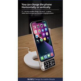 Hình ảnh Sạc Wiwu Automatic Positioning 4in1 M11 Cho Iphone, Airpods, Apple Watch hỗ trợ sạc nhanh không dây, sạc có đồng hồ hiện thị giờ - Hàng chính hãng