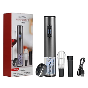 Set quà mở rượu vang tự động 4 món (Sạc tích điện USB) SUNWAY