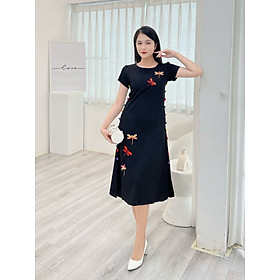 [HCM]Đầm Linen thêu phối nút cách điệu D082- Lady fashion - Khánh Linh Style