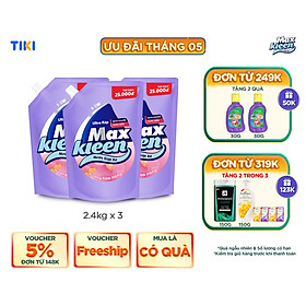 Combo 3 Túi Nước Giặt Xả Maxkleen Hương Hoa Nắng 2.4kgtúi