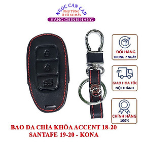 Bao da chìa khóa Hyundai Accent 2018-2020, Santafe 2019-2020, KONA màu đen chỉ đỏ tặng kèm móc