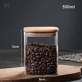Hũ Thủy Tinh Vuông Nắp Gỗ Tre Kín Hơi Đựng Thực Phẩm, Gia Vị Tiện Dụng