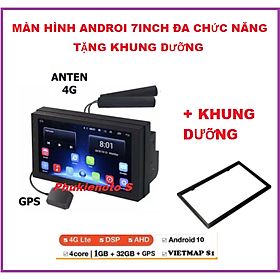 Tặng bản đồ Vietmap s1 và KHUNG DƯỠNG .Màn hình cảm ứng LCD Full HD  Android 10.0, đầu dvd androi 7inch có tiếng Việt lắp chung cho nhiều dòng xe lắp sim 4G-thu phát wifi ram1G-rom32G,màn hình ô tô.