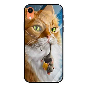 Ốp lưng kính cường lực cho iPhone Xr Nền Mèo Và Chuột - Hàng Chính Hãng