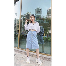 Áo sơ mi croptop kẻ sọc tay dài thêu chữ trendy  Dmuse