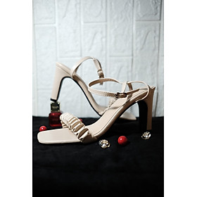 WAO Fashion - Giày sandal cao gót nữ mũi vuông quai nhún thanh lịch cao 8cm - WA02