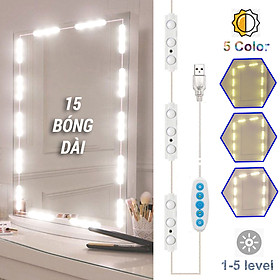 Dây Đèn LED Trí Gương Bàn Trang Điểm 15 Bóng Dài 5 Chế Độ Sáng, Chống Nước