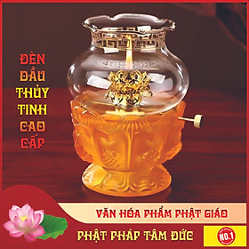 Mua Đèn dầu thủy tinh  đèn dầu lưu ly  đèn dầu cao cấp  đèn dầu để ban thờ  đèn dầu hoa sen -  Tặng kèm 100ml dầu Lưu ly cao cấp