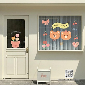 Mua Hình dán gấu cherry dễ thương aesthetic trang trí gương  kính cửa hàng cute 12