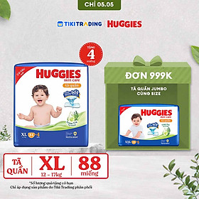 Tã/bỉm quần Huggies Skin Care Mega Jumbo XL84+4 miếng với tràm trà dịu da