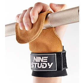 [1 Đôi] Găng tay tập Gym Kết hợp Dây kéo lưng NINE STUDY - Hỗ trợ Deadlift, nâng tạ, lên xà