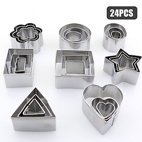 24PCS Cookie Cutters Set with Stainless Steel Box Polygon Shape Biscuit Bread Fondant Cutters Mousse Cake Cutter Baking