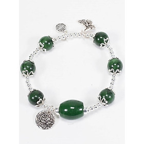 Vòng Đá Cẩm Thạch Sơn Thủy Phối Lu Thống & Charm Hoa Sen 10mm Ngọc Quý Gemstones