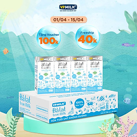 Sữa tươi UHT Đà Lạt True Milk không đường 180ml (Thùng 48 hộp)