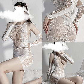 Đồ ngủ sexy Bodystocking thun lưới Cosplay bó sát đan ngực có găng tay
