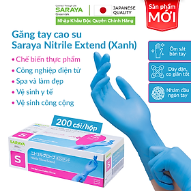 Găng tay cao su Saraya Nitrile Glove Extend (Màu Xanh), dùng trong thực phẩm, làm đẹp, y tế, công nghiệp - 200 cái/hộp