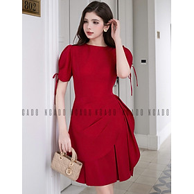 Đầm đỏ vạt xếp NGADO , đầm nữ , đầm công sở , dạo phố