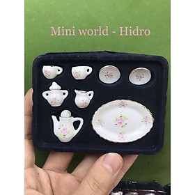 Bộ ấm chén mini trang trí nhà búp bê. Bộ ấm trà mini. Miniature. Bộ tách