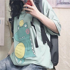 Áo Thun Khủng Long Màu Xanh Siêu Hot Tặng Kèm Gương Mini Siêu Xinh