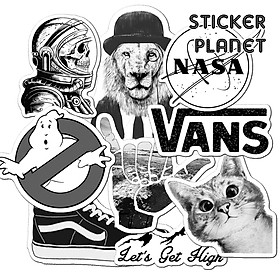Bộ sticker đen trắng chống thấm nước trang trí mũ bảo hiểm, đàn, guitar, ukulele, điện thoại laptop, dán sticker macbook sticker chủ đề Black and White