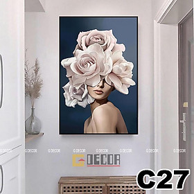 Tranh treo tường canvas 1 bức phong cách hiện đại Bắc Âu, tranh cô gái trang trí phòng khách, phòng ngủ, spa c27 - C-27, C-27