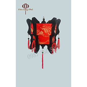 Đèn lồng gỗ lục giác vải gấm rồng xuất xứ Hội An